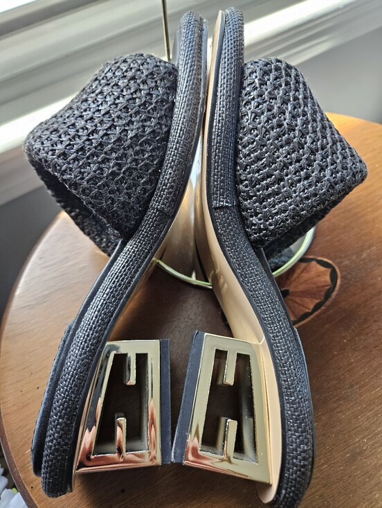 Fendi Shoes - Fendi FF Hardware Raffia Slide Sandals Size 37 Black